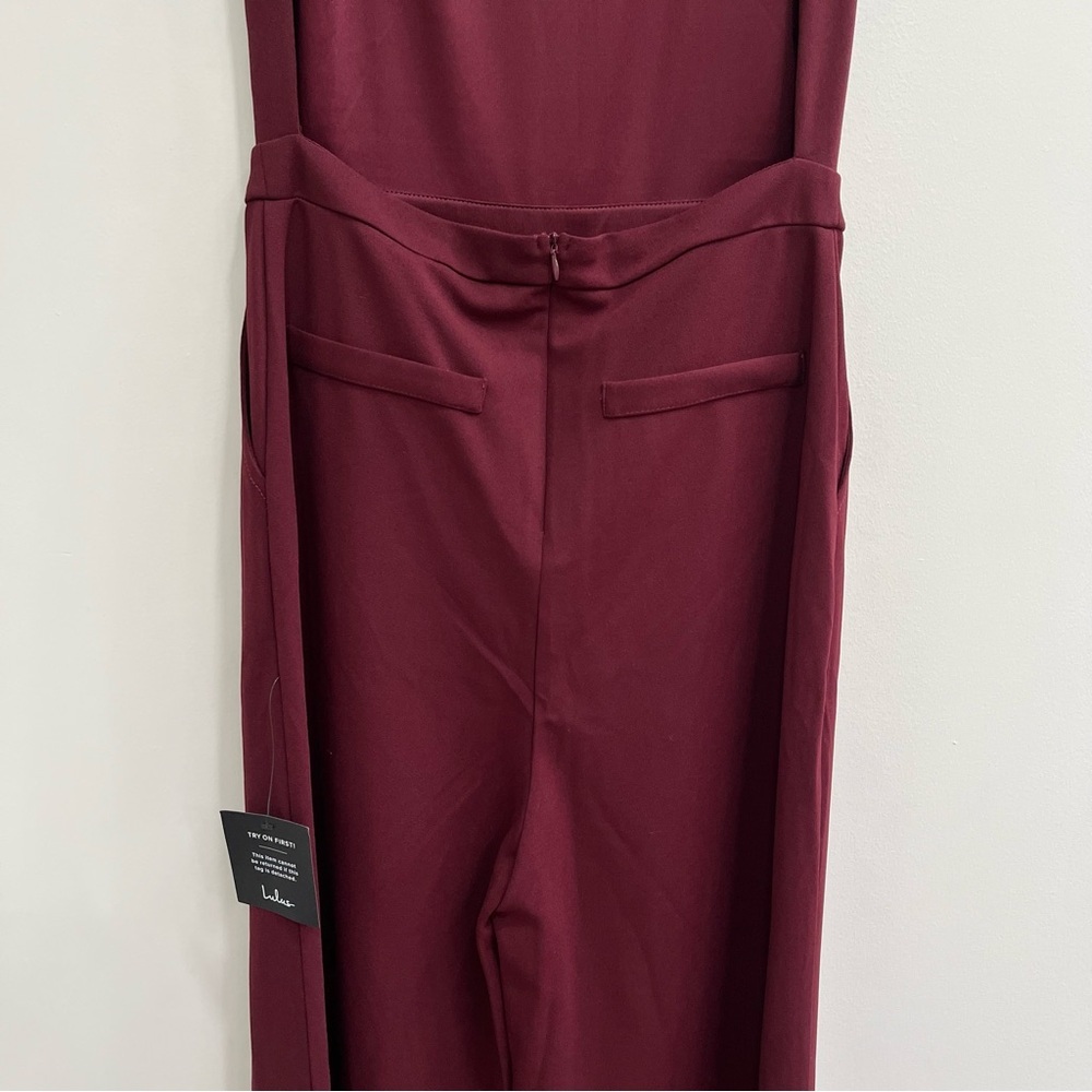 LULU’S Something To Behold Burgundy Jumpsuit Open Back Woman’s Size Medium NWT - Picture 9 of 15